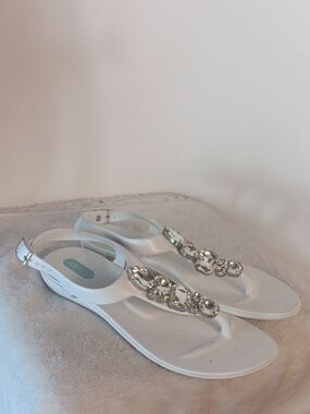 OKA b. White Jeweled Slingback Sandals